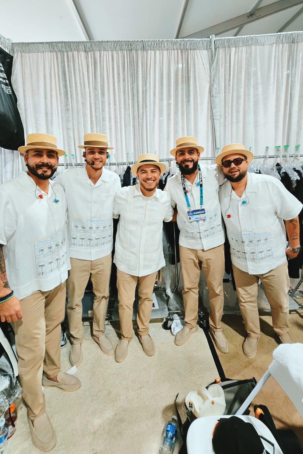 Kevin Michael Chong with fellow pleneros backstage at Super Bowl LX